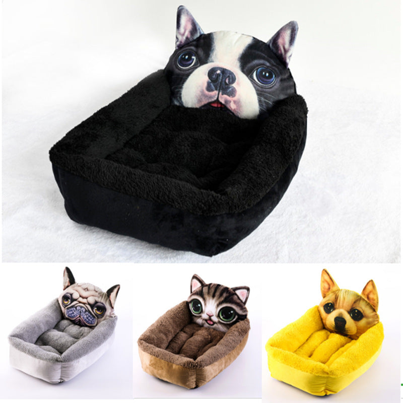 3D Cartoon-Shaped Pet Nest – Cozy Cat & Dog House with Soft Plush Material