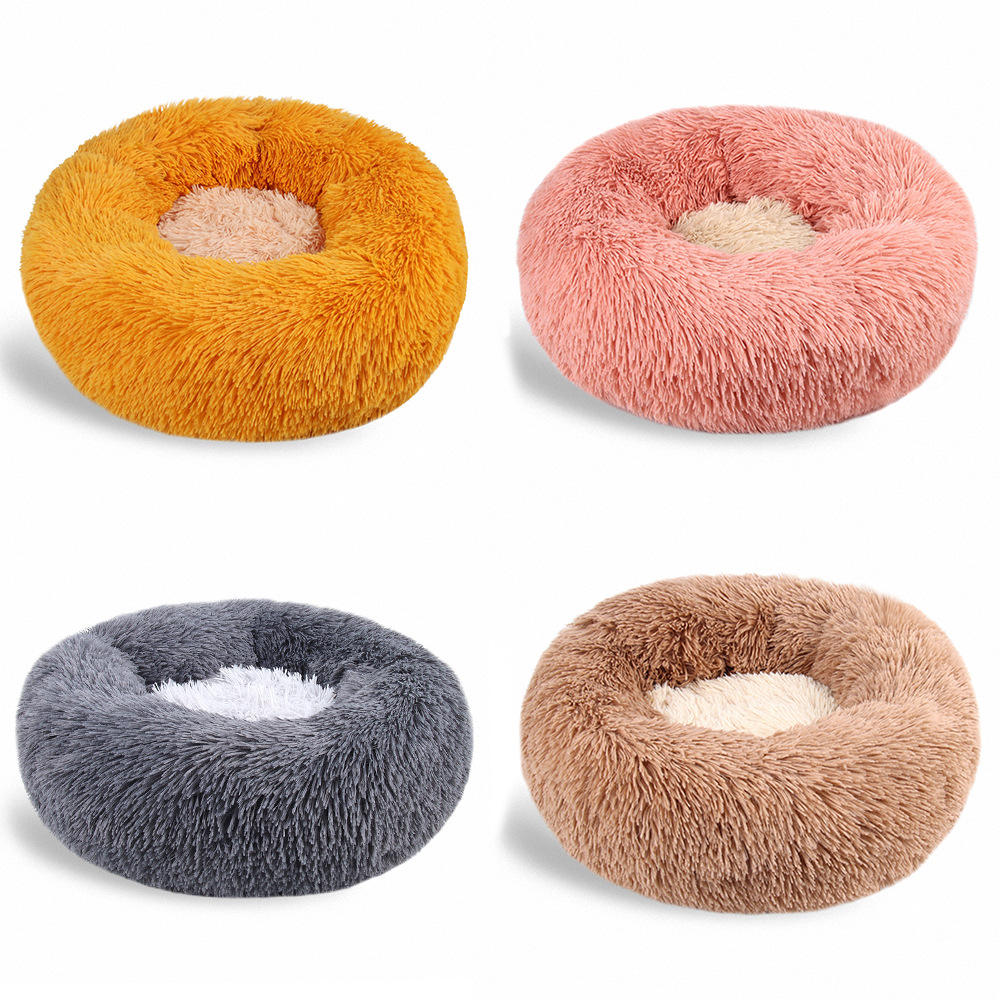 Round Long Plush Pet Bed for Cats and Dogs – Cozy Winter Sleeping Bed in 7 Colors and 5 Sizes