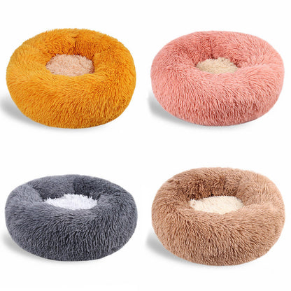 Round Long Plush Pet Bed for Cats and Dogs – Cozy Winter Sleeping Bed in 7 Colors and 5 Sizes