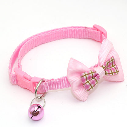 Adjustable Lattice Bow Collar with Bell – Stylish Cat & Dog Collar