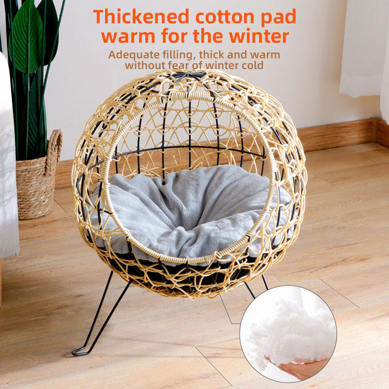 Elegant Semi-Closed Rattan Cat Nesting Bed- Cozy Handwoven Bed