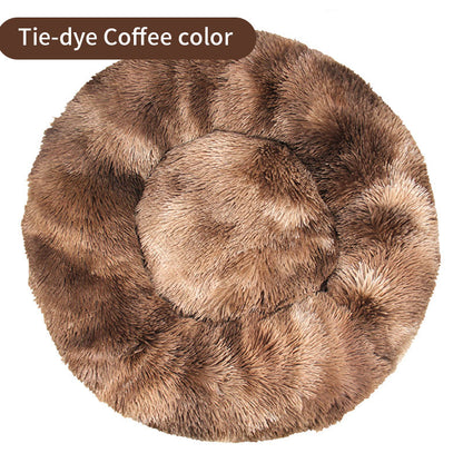 Tie-Dye Round Long Plush Pet Bed Dogs - Cats