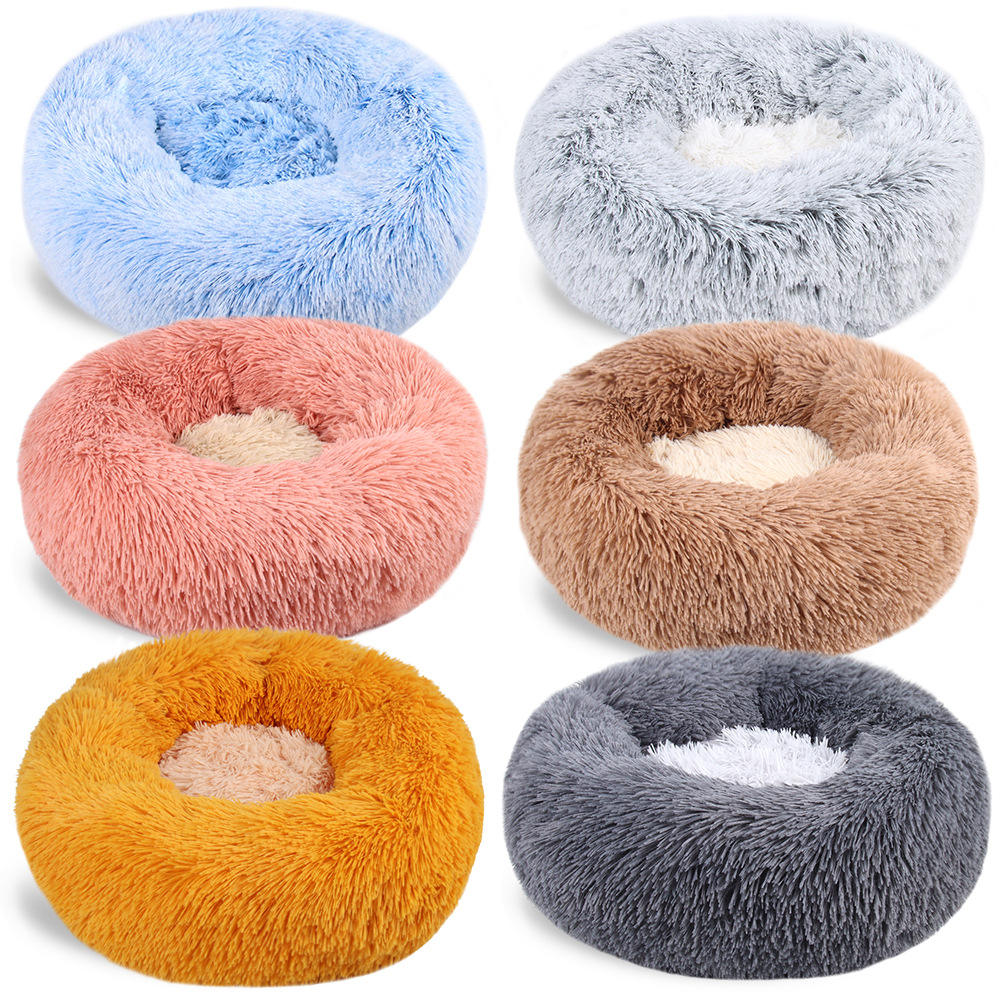 Round Long Plush Pet Bed for Cats and Dogs – Cozy Winter Sleeping Bed in 7 Colors and 5 Sizes