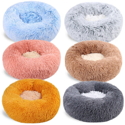 Round Long Plush Pet Bed for Cats and Dogs – Cozy Winter Sleeping Bed in 7 Colors and 5 Sizes