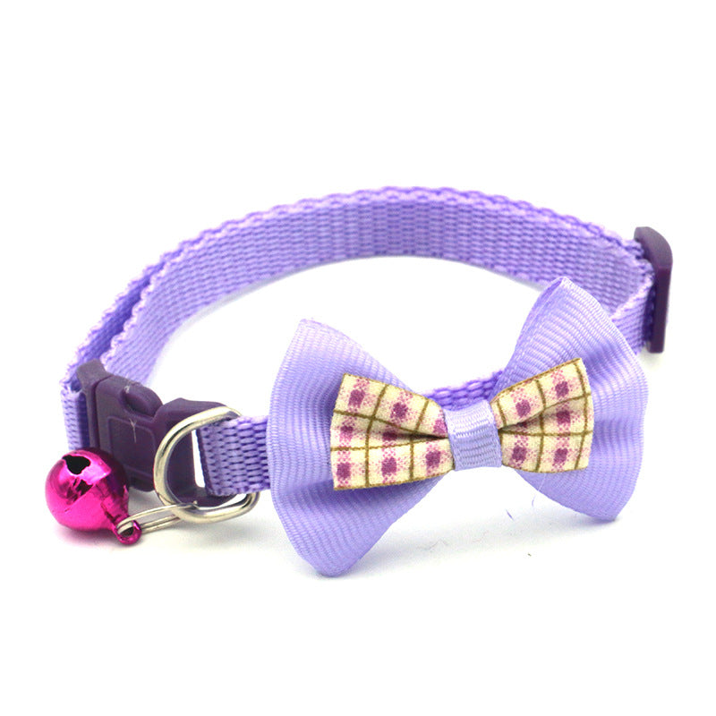 Adjustable Lattice Bow Collar with Bell – Stylish Cat & Dog Collar