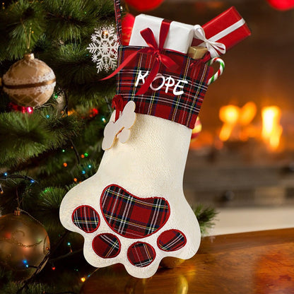 Custom Gift For Your Pets Cats Dogs - Paw Christmas Stocking With Pet Name