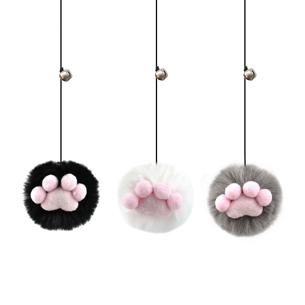 Adjustable Elastic Cat Door Teaser with Plush Ball & Bell – Soft Paw Design