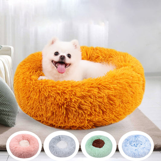 Round Long Plush Pet Bed for Cats and Dogs – Cozy Winter Sleeping Bed in 7 Colors and 5 Sizes