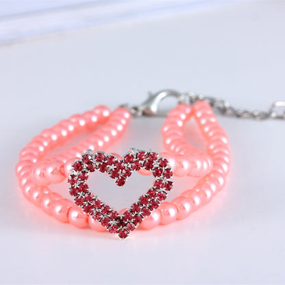 New Pet Collar Rhinestone Heart Pearl Jewelry Cat Dog Necklace
