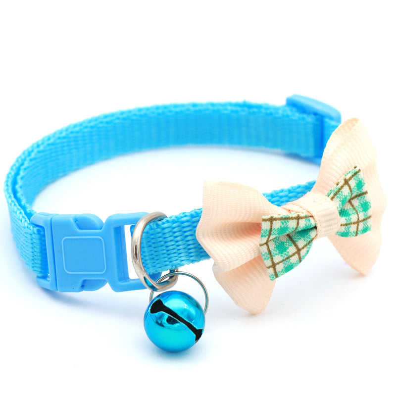 Adjustable Lattice Bow Collar with Bell – Stylish Cat & Dog Collar