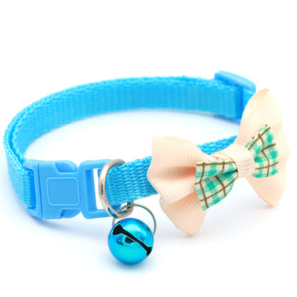 Adjustable Lattice Bow Collar with Bell – Stylish Cat & Dog Collar