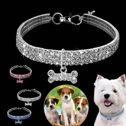 Crystal Bone Pendant Pet Collar – Stylish Adjustable for Dogs and Puppies