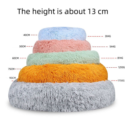 Round Long Plush Pet Bed for Cats and Dogs – Cozy Winter Sleeping Bed in 7 Colors and 5 Sizes