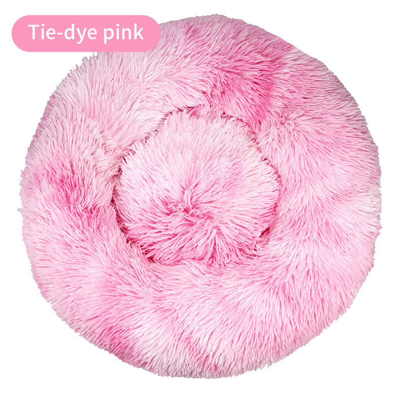 Tie-Dye Round Long Plush Pet Bed Dogs - Cats