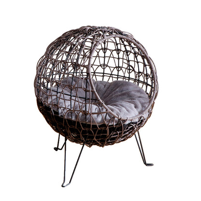 Elegant Semi-Closed Rattan Cat Nesting Bed- Cozy Handwoven Bed