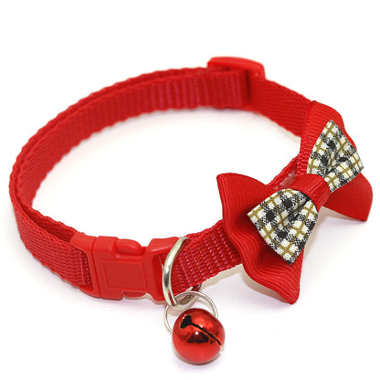 Adjustable Lattice Bow Collar with Bell – Stylish Cat & Dog Collar