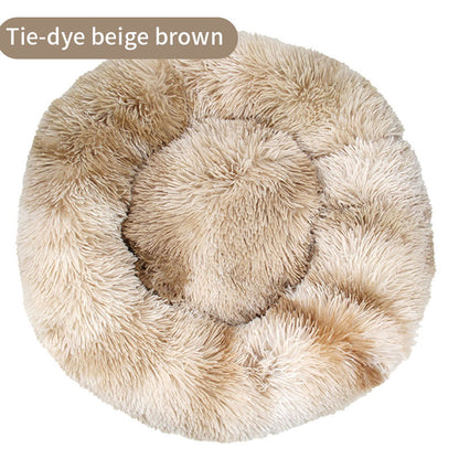 Tie-Dye Round Long Plush Pet Bed Dogs - Cats