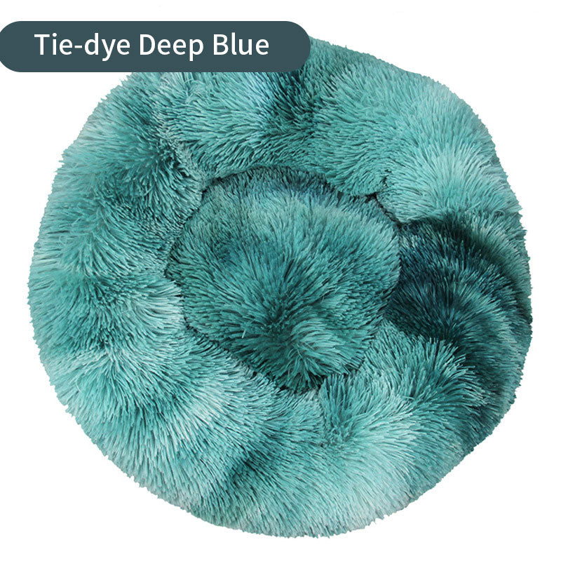 Tie-Dye Round Long Plush Pet Bed Dogs - Cats