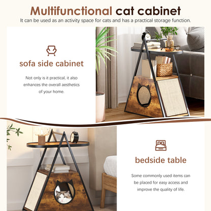 Wood Cat Condo End Table – Black Vintage Pet Furniture, Expandable Storage