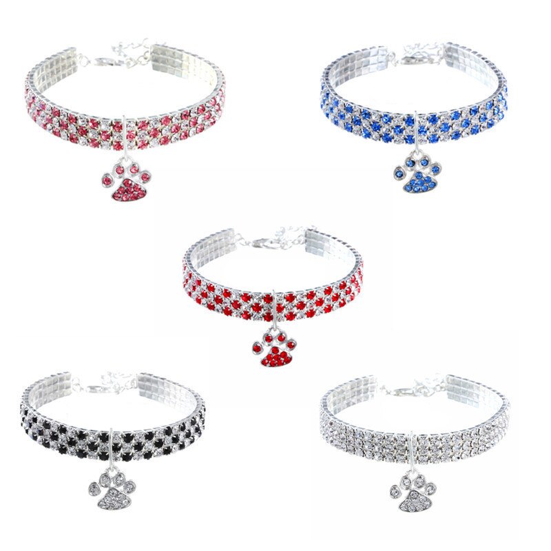 Rhinestone Cute Paw Dog Collar – Adjustable Jewelry Accessory for Pets