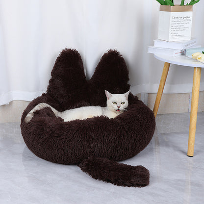 Round Cat Bed With Ears & Tail Plush Pet Bed-Cat-Dog -Pet Bed