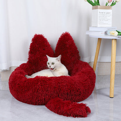 Round Cat Bed With Ears & Tail Plush Pet Bed-Cat-Dog -Pet Bed