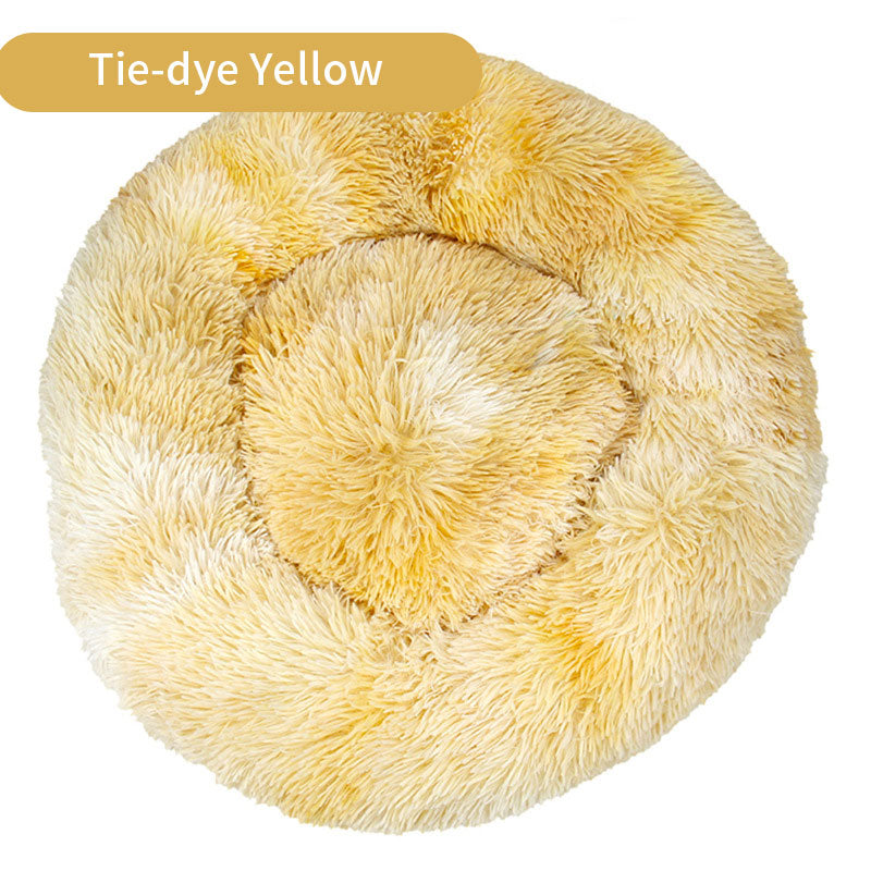 Tie-Dye Round Long Plush Pet Bed Dogs - Cats