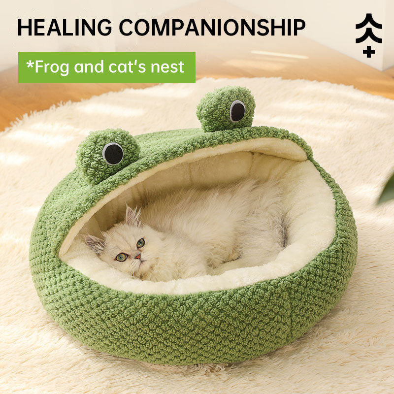 Cartoon Frog Pet Bed - Soft & Cozy Options for Cats & Dogs