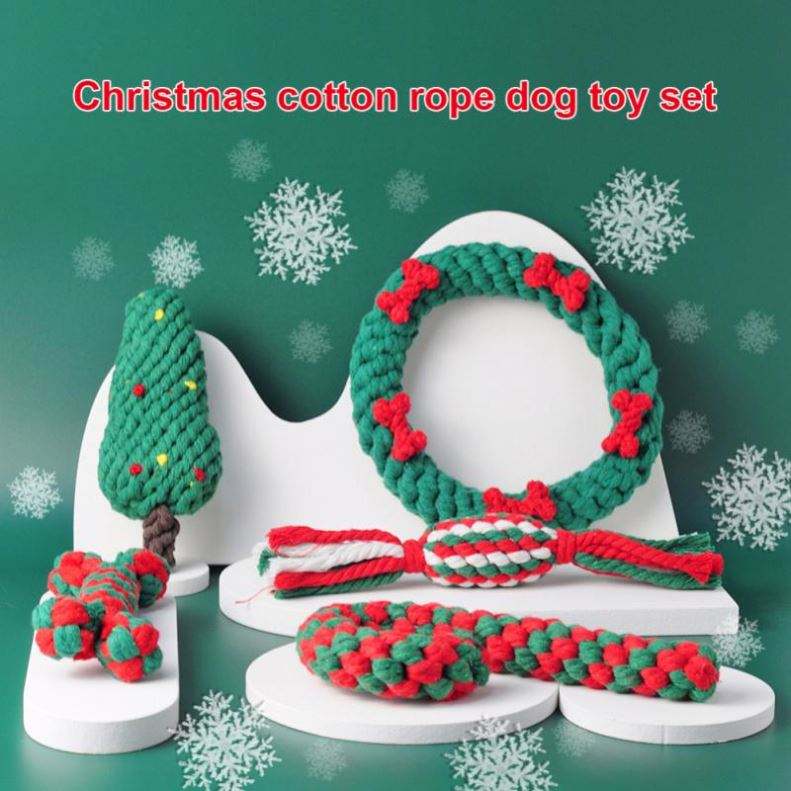 Holiday-Themed Cotton Rope Toy Set for Dogs: Durable, Bite-Resistant, and Perfect for Seasonal Fun