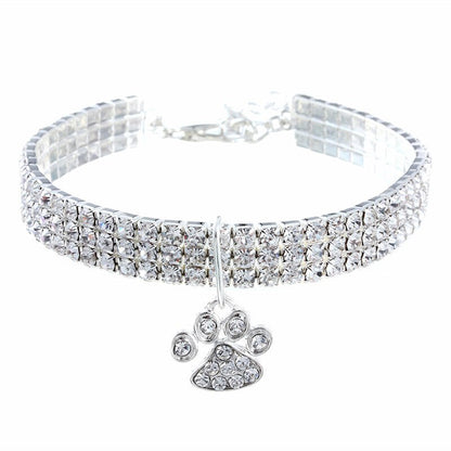 Rhinestone Cute Paw Dog Collar – Adjustable Jewelry Accessory for Pets