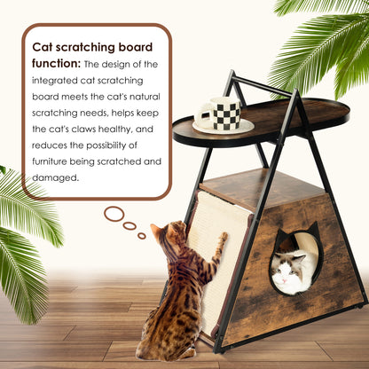 Wood Cat Condo End Table – Black Vintage Pet Furniture, Expandable Storage