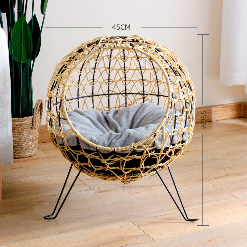 Elegant Semi-Closed Rattan Cat Nesting Bed- Cozy Handwoven Bed