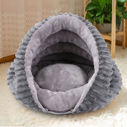 Cozy Conch Pet Nest | Small Dog & Cat Bed | Warm Velvet Comfort