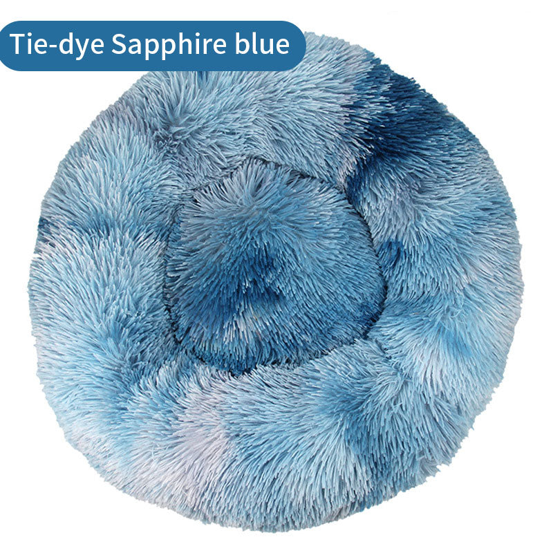 Tie-Dye Round Long Plush Pet Bed Dogs - Cats