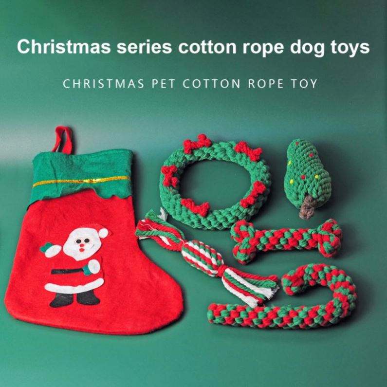 Holiday-Themed Cotton Rope Toy Set for Dogs: Durable, Bite-Resistant, and Perfect for Seasonal Fun