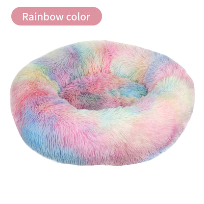 Tie-Dye Round Long Plush Pet Bed Dogs - Cats