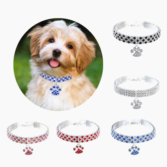 Rhinestone Cute Paw Dog Collar – Adjustable Jewelry Accessory for Pets