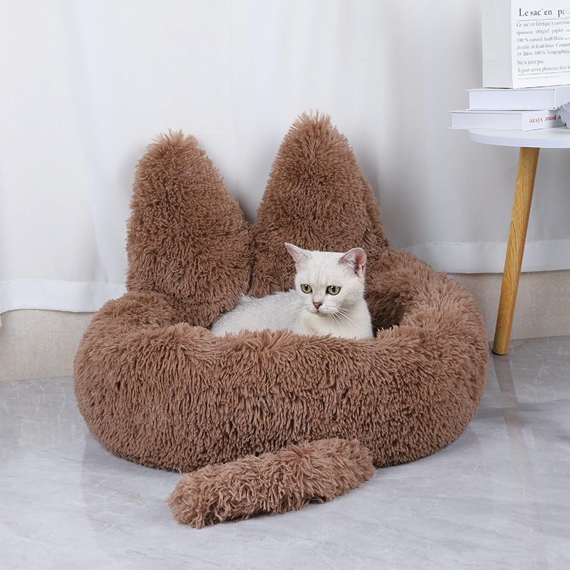 Round Cat Bed With Ears & Tail Plush Pet Bed-Cat-Dog -Pet Bed