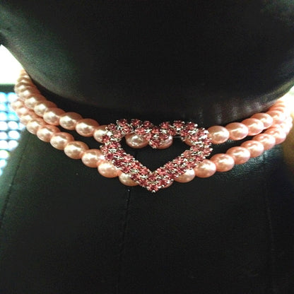 New Pet Collar Rhinestone Heart Pearl Jewelry Cat Dog Necklace