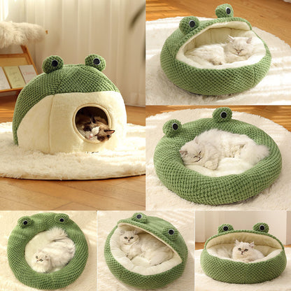 Cartoon Frog Pet Bed - Soft & Cozy Options for Cats & Dogs