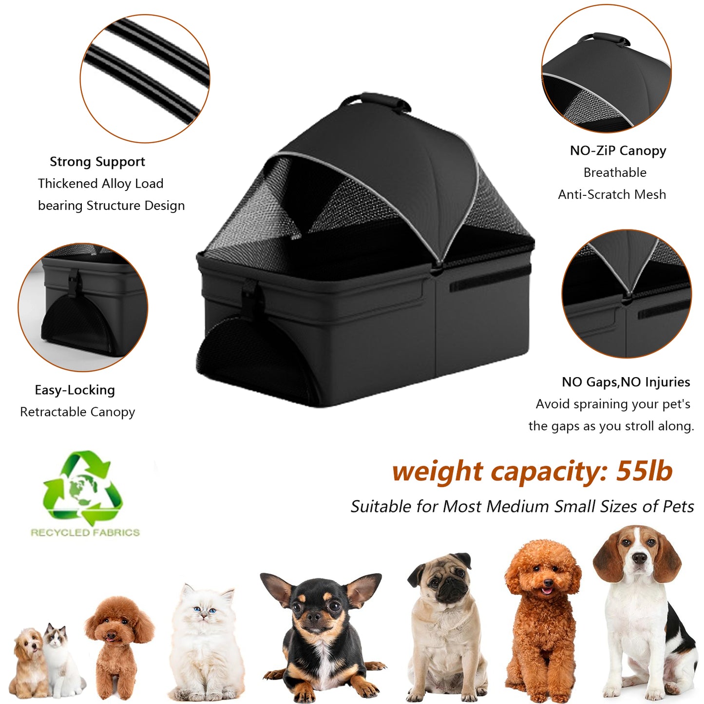 3-in-1 folding dog stroller, pet folding cart, four-wheel dog/cat cart, waterproof pad, car seat, sun visor