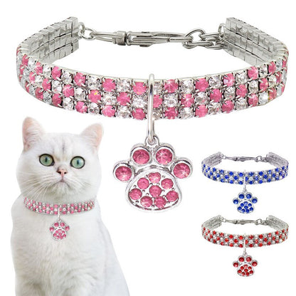 Rhinestone Cute Paw Dog Collar – Adjustable Jewelry Accessory for Pets