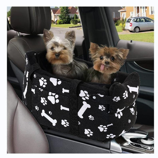 Paws & Bones Print Pet Travel Carrier for Cars – Safe, Portable with Leash & Removable Zipper head