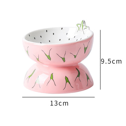 Ceramic Cat Food Bowl Protects Cervical Vertebra Oblique Mouth Pet Products High Foot Bowl Cat Food Water Bowl