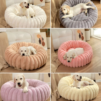 Pet bed high weight straight striped rabbit plush pet mat long hair round cat bed winter warm dog bed dog bed