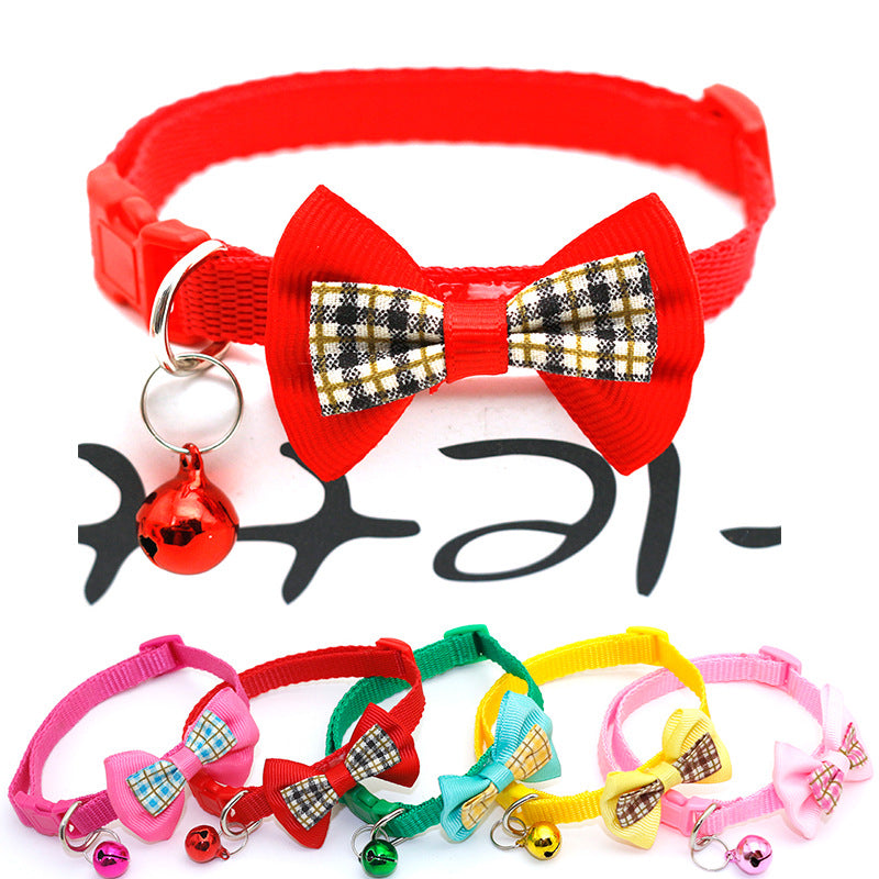 Adjustable Lattice Bow Collar with Bell – Stylish Cat & Dog Collar