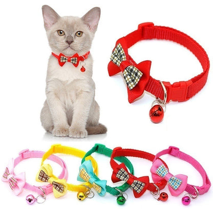 Adjustable Lattice Bow Collar with Bell – Stylish Cat & Dog Collar