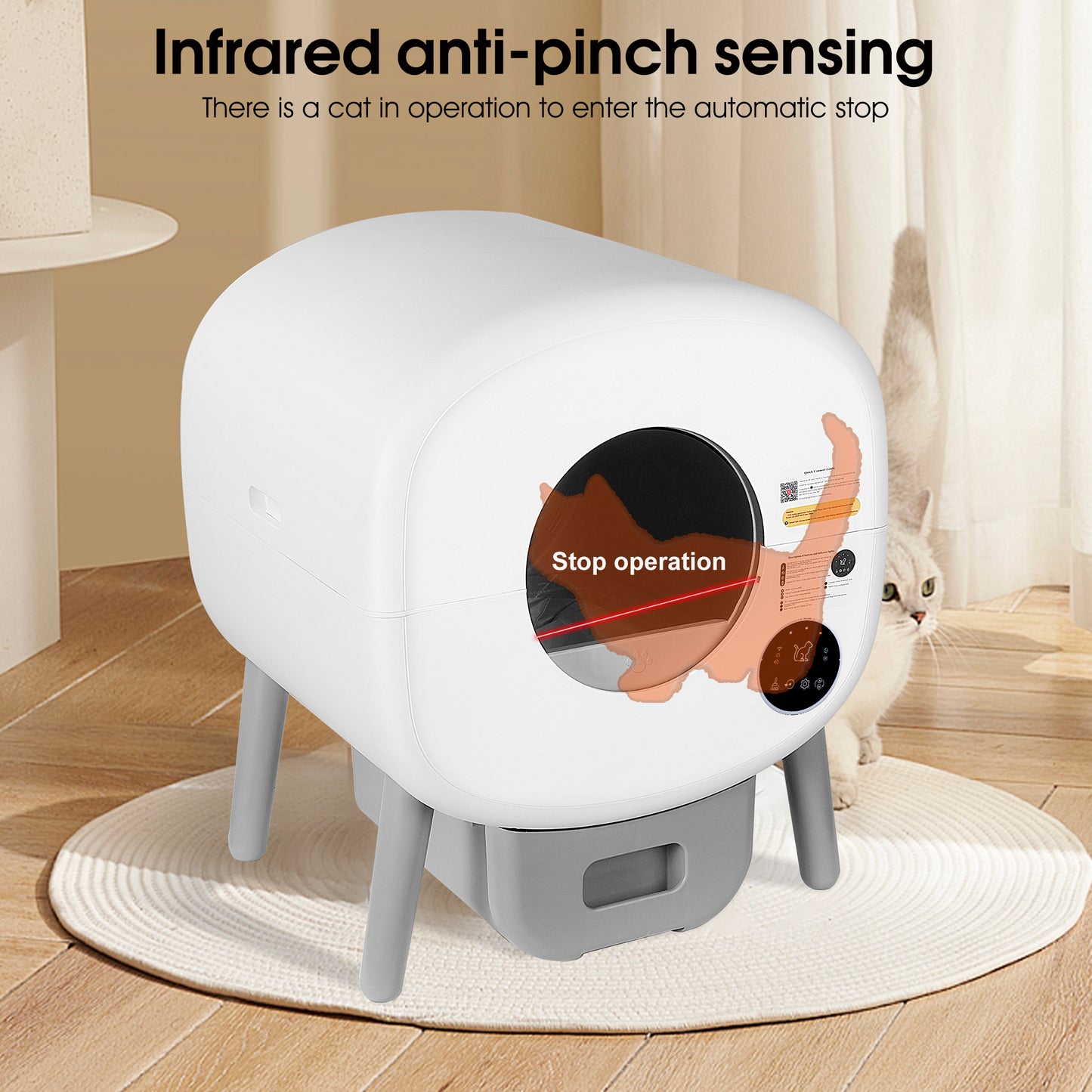 Automatic Smart Cat Litter Box, Large Capacity Self-Cleaning Litter Box with Infrared/Gravity/Ambient Light Function(Model B)