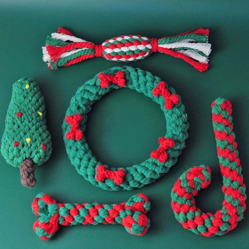 Holiday-Themed Cotton Rope Toy Set for Dogs: Durable, Bite-Resistant, and Perfect for Seasonal Fun