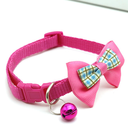 Adjustable Lattice Bow Collar with Bell – Stylish Cat & Dog Collar